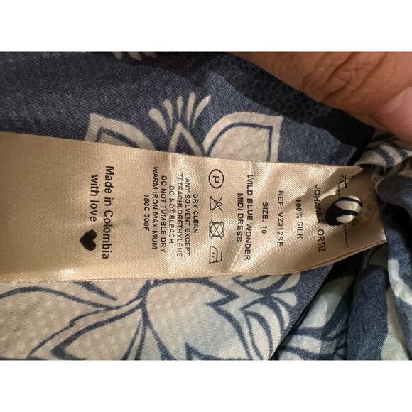 JOHANNA ORTIZ Wild Blue Botanical-print Silk-charmeuse Midi Dress size 10 - Picture 14 of 16